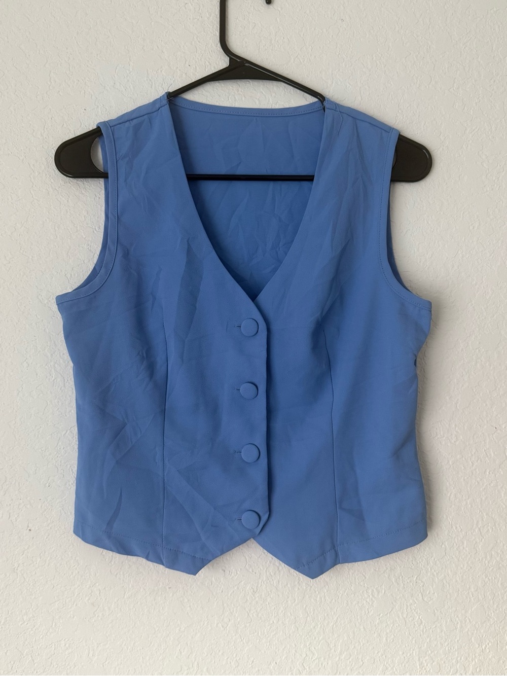 SHEIN Blue Sleeveless Button-Front V-Neck Vest